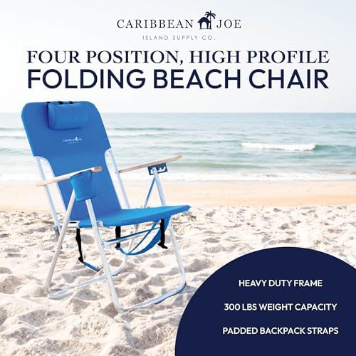 Caribbean Joe blue 4 position folding beach chair — photo 5