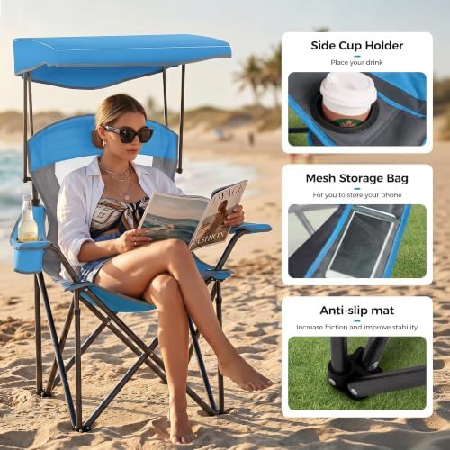 Heavy duty canopy camping chair with adjustable sunshade — photo 3