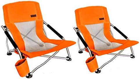 Orange low profile beach camping folding chair duo