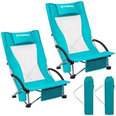 Low profile folding beach chairs two pack