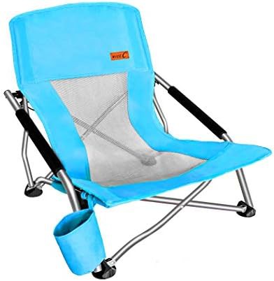 Blue low profile single folding beach chair
