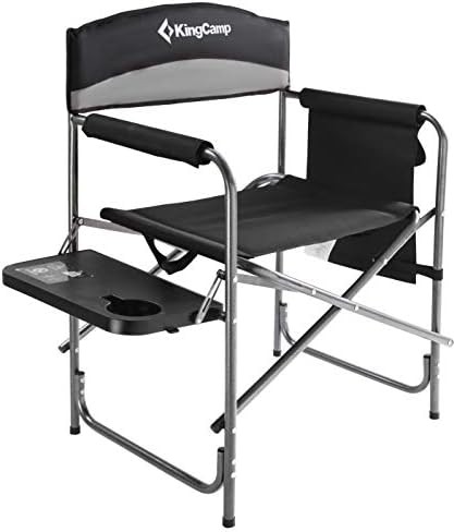 Portable folding directors chair with side table