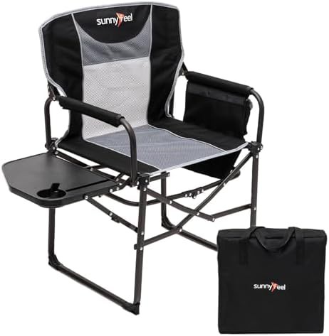 Sturdy frame director chair with side table