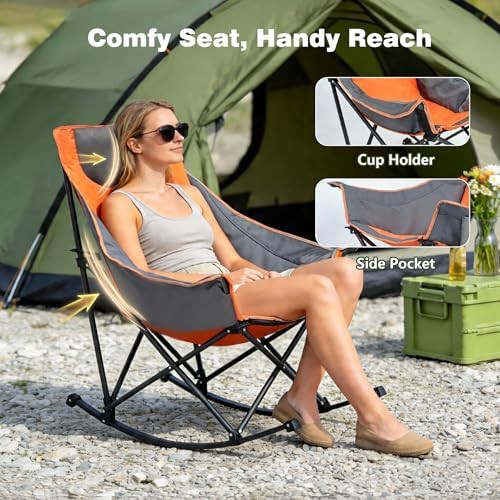Orange oversized folding rocking camping chair — photo 4