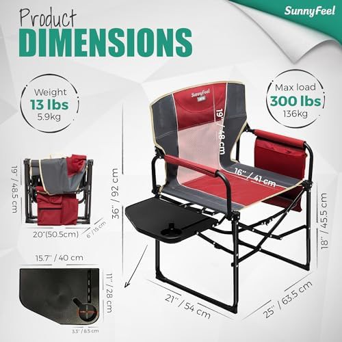 Portable directors camping chair with side shelf — photo 3