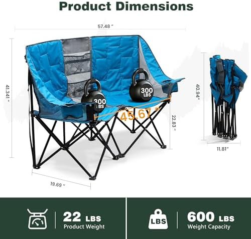 Double folding camping chair oversized loveseat — photo 3