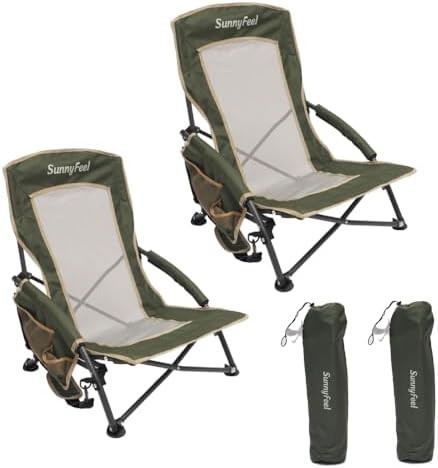 Green low folding beach chair set
