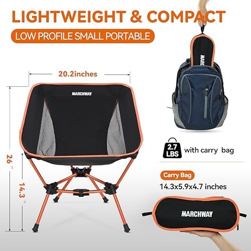 Foldable compact orange camp chair — photo 3