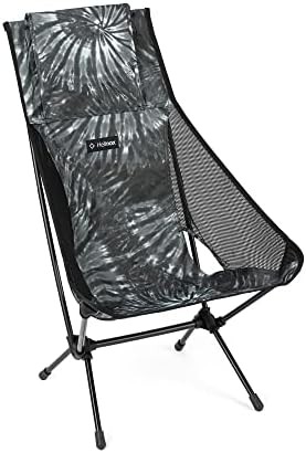 High back collapsible camping chair in black tie dye