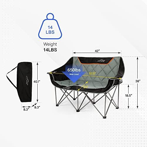 Black padded folding double camping loveseat — photo 3