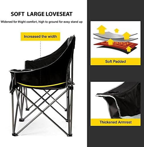 Black padded folding double camping loveseat — photo 4