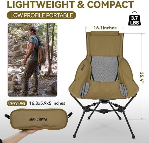 Lightweight high back khaki camping chair — photo 3