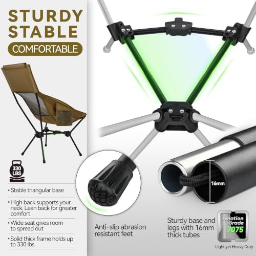 Lightweight high back khaki camping chair — photo 4