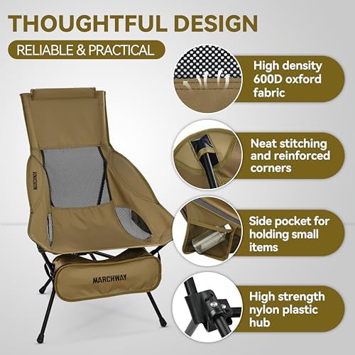 Lightweight high back khaki camping chair — photo 5