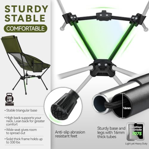High back green portable camping chair — photo 4