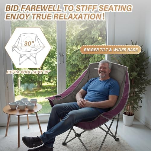Oversized Padded Folding Lawn Chair with Cup Holder — photo 3