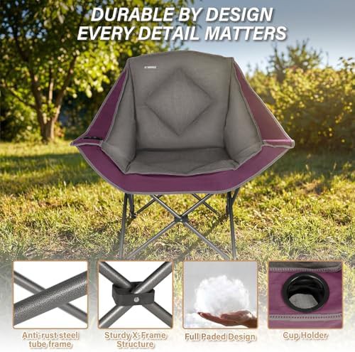 Oversized Padded Folding Lawn Chair with Cup Holder — photo 4