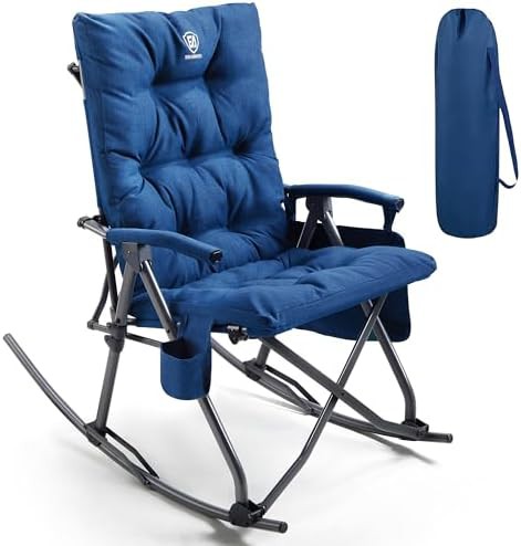 Blue padded rocking camping chair