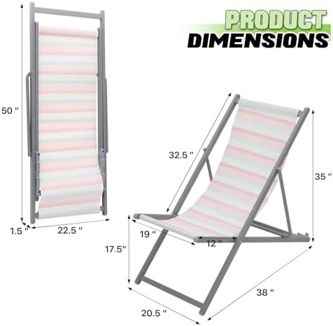 Striped aluminum beach sling chairs set — photo 3