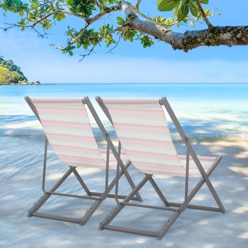 Striped aluminum beach sling chairs set — photo 4