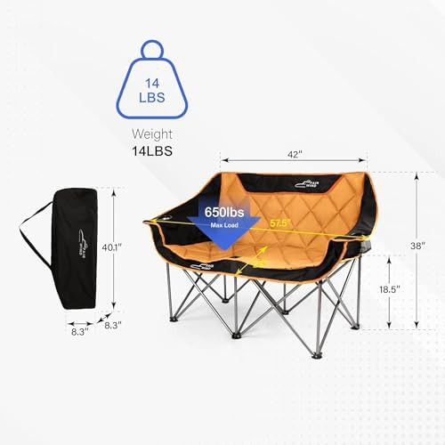 Orange padded folding double camping loveseat — photo 3