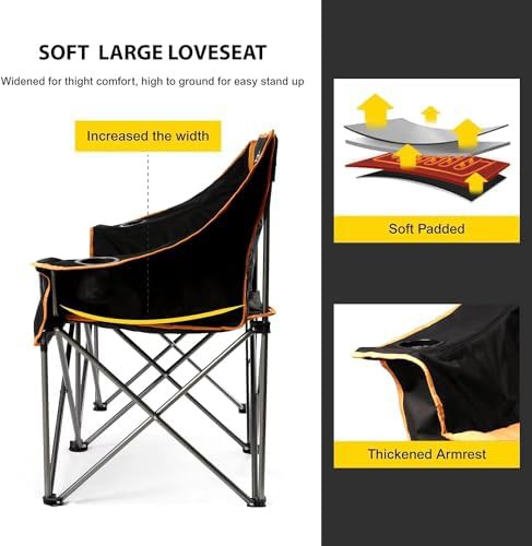 Orange padded folding double camping loveseat — photo 4