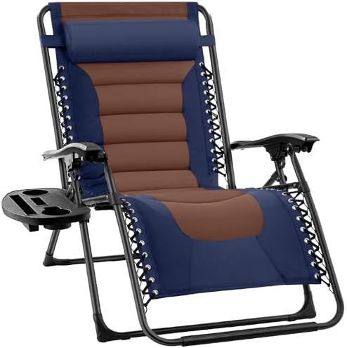 Navy brown oversized padded zero gravity chair