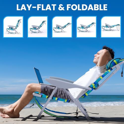 Ocean Striped Lay Flat Reclining Beach Chair — photo 4