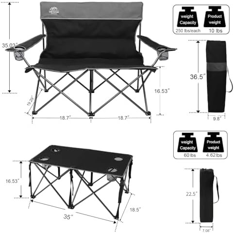 Oversized camping chair set with table black — photo 3