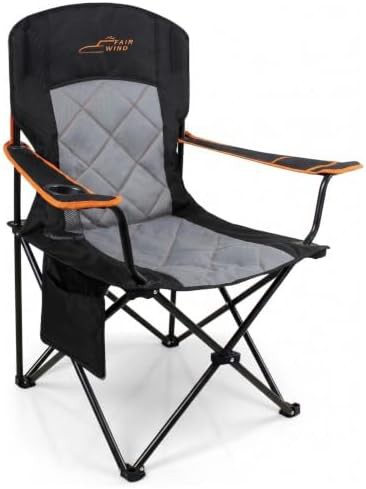 Black heavy duty quad fold lumbar camping chair
