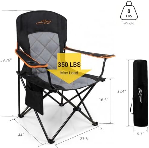 Black heavy duty quad fold lumbar camping chair — photo 3
