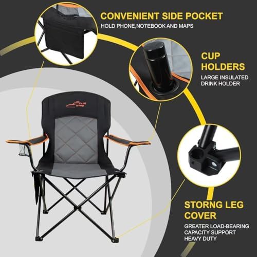 Black heavy duty quad fold lumbar camping chair — photo 5