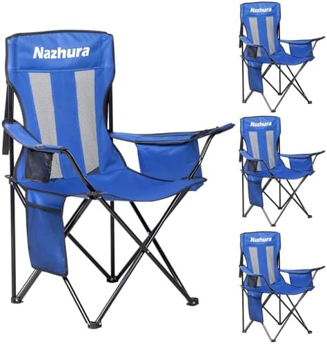 Blue metal folding outdoor camping chairs 4 pack
