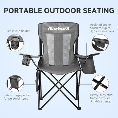 Grey metal folding outdoor camping chairs 4 pack — photo 4
