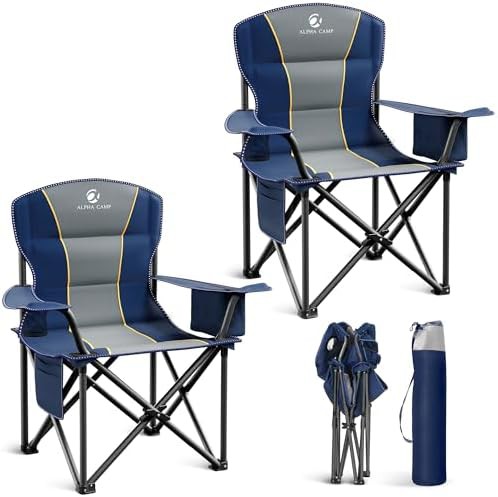 Oversized Padded Blue Folding Camping Chair