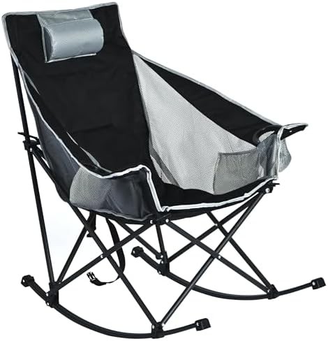Rocking camping chair with padded headrest