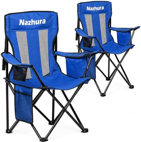 Blue metal folding outdoor camping chairs 2 pack
