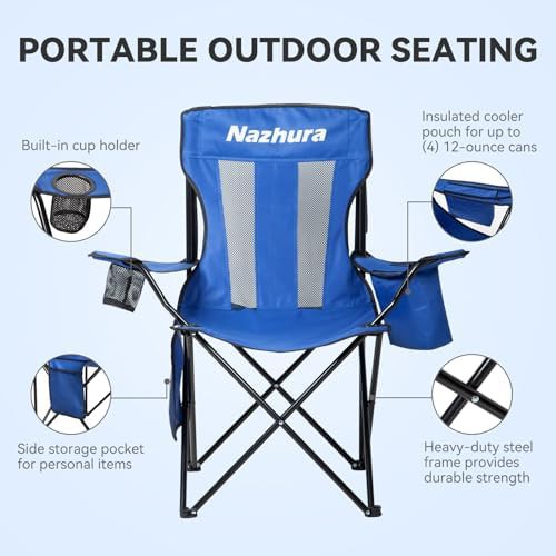 Blue metal folding outdoor camping chairs 2 pack — photo 4
