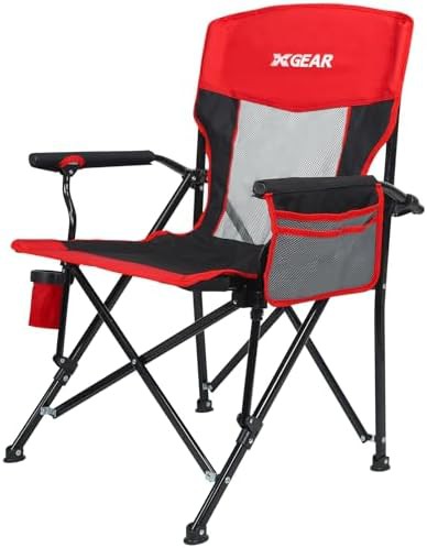 Red breathable mesh back adult camping chair