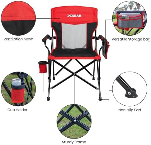 Red breathable mesh back adult camping chair — photo 3