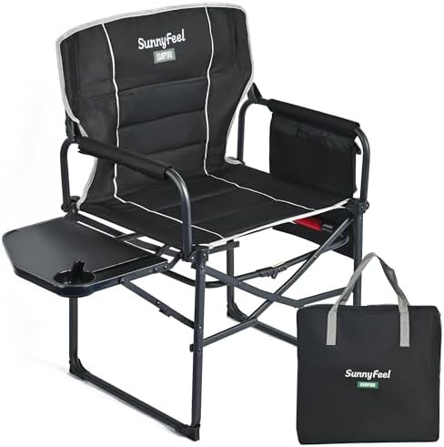 Padded oversized director chair with side table