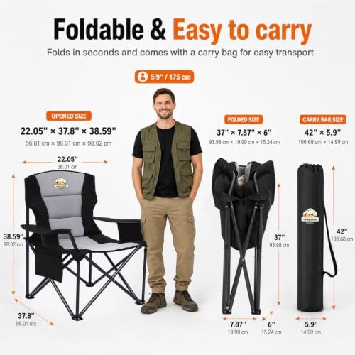 Colegence heavy duty black camping chairs 450 lb two pack — photo 3