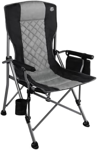 Padded camping chair with hard armrest