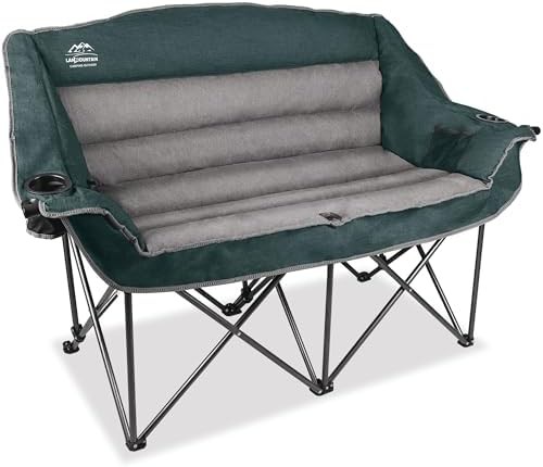 Padded double camping chair loveseat dark green