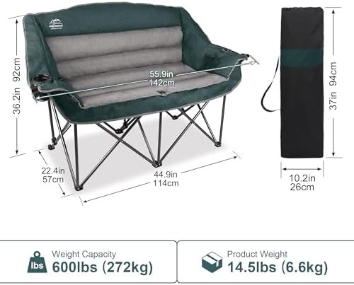 Padded double camping chair loveseat dark green — photo 3