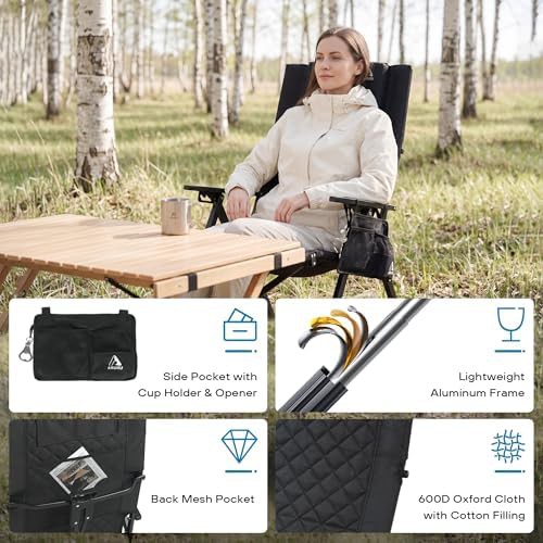 Black adjustable aluminum reclining camping chair — photo 3