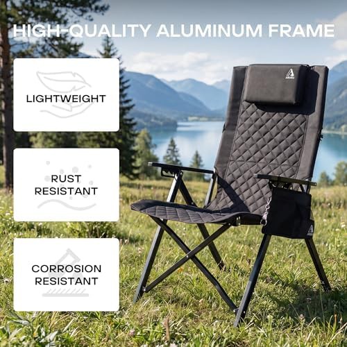 Black adjustable aluminum reclining camping chair — photo 5