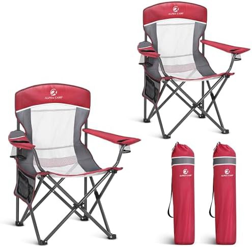 Mesh Back Portable Folding Chair Pair