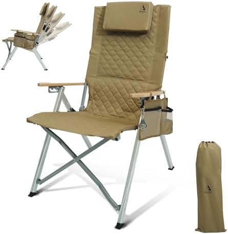 Khaki adjustable aluminum reclining camping chair