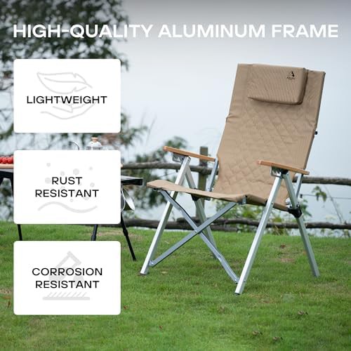 Khaki adjustable aluminum reclining camping chair — photo 5